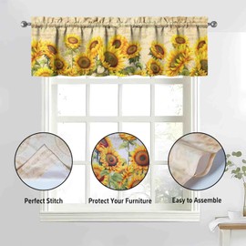 sdhinlwo Sunflower Kitchen Curtains Sets for Windows Summer Sink Window Valance 3 Piece Set Sunflower Kitchen Decor for Living Room Bedroom 54x36 Inches