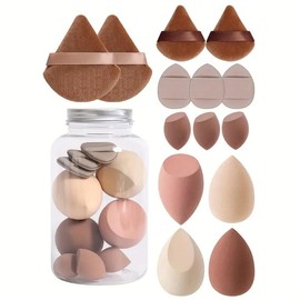 Set de 14 esponjas de maquillaje,Beauty blenders,Esponja de polvo triangular para polvo facial,Mini aplicadores,Esponja de belleza de larga duración para polvos,Uso húmedo y seco par (café)