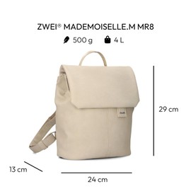 Zwei Mademoiselle.M MR8 Women's City Backpack 4 Litre Classic Elegant Women's Backpack Magnetic Closure Flap Main Compartment with Zip Padded Divider Compartment Back Padding (Nubuk-Linen), Nubuck