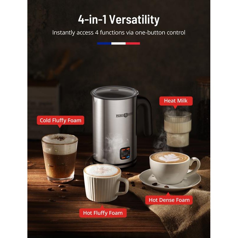 Paris Rhône 4-In-1 Milk Steamer MF009, Electric Stainless Steel -