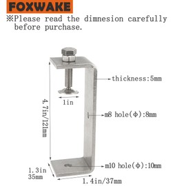 Foxwake Heavy Duty C Clamps 4.6In for Mounting, Metal Stainless Steel U Clamp for Metal Working Small Desk Clamp with Stable Wide Jaw Opening & Protective Pads/I-Beam Design (2pcs)