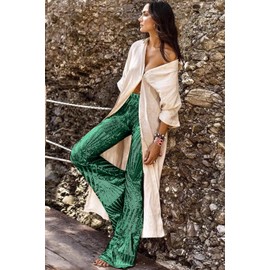 EVALESS Women Sequin Wide Leg Pants Sparkly Party Cocktail Wedding Flare Trousers Bell Bottom Green XL 16 18