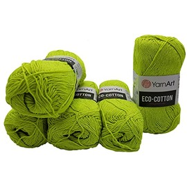 5 x 100 g YarnArt Eco Cotton Knitting Wool with 85% Cotton, 500 g Wool Plain (Neon Green 801)