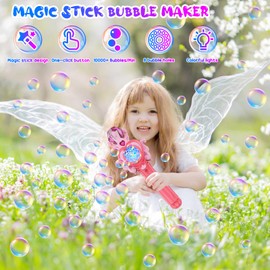 PANACARE Magic Bubble Wand for Kids Bubble Machine with Light /10000+Bubbles/10 Holes Automatic Bubble Blower Portable Outdoor Bubble Maker Toys Gift for Girl Boys Summer Party Wedding