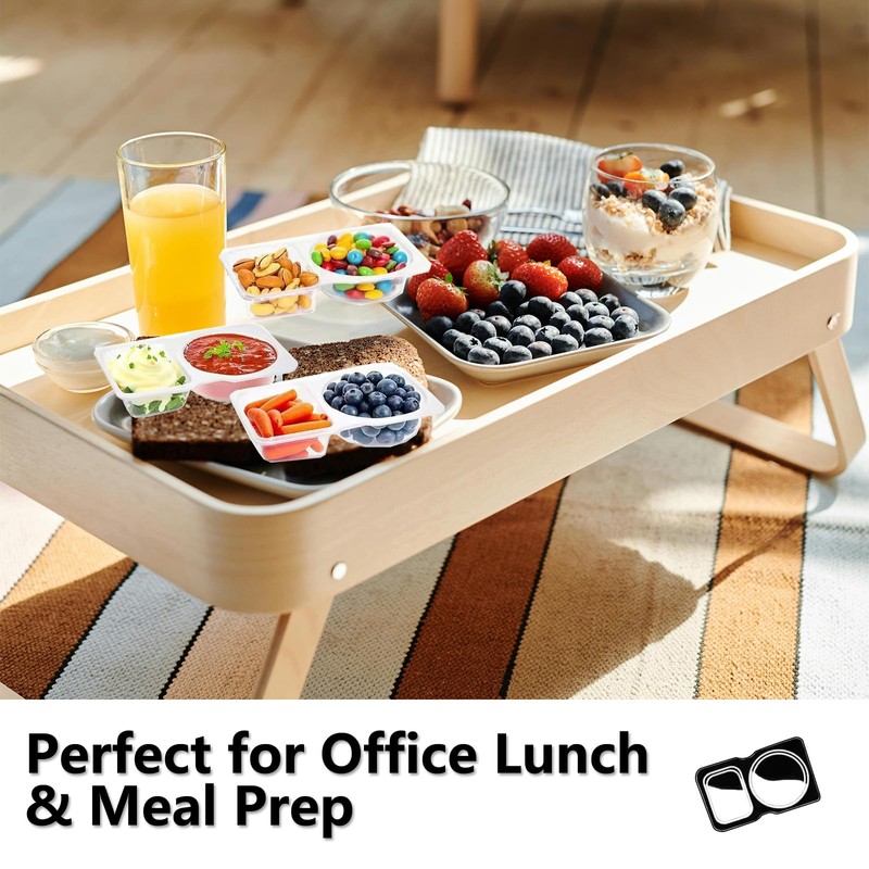 BIDEX 6PCS Double Condiment Containers with Lids,2 Compartment Snack Containers