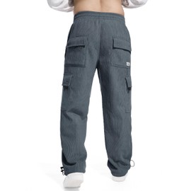 Tapata Men's 30" Regular Fleece Lined Corduroy Cargo Pants Heavyweight Baggy Sweatpants Casual Elastic Waist Slacks, Dark Grey, XL