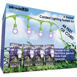 Miracle LED 602629 32-Socket 48ft Corded System Kit with Almost Free Energy Red & Blue Spectrum Wide-Angle Grow Lights Replacing Four 1000W High Pressure Sodium/Halide Bulbs (8-Pack - 8 Strings, 32 Bu