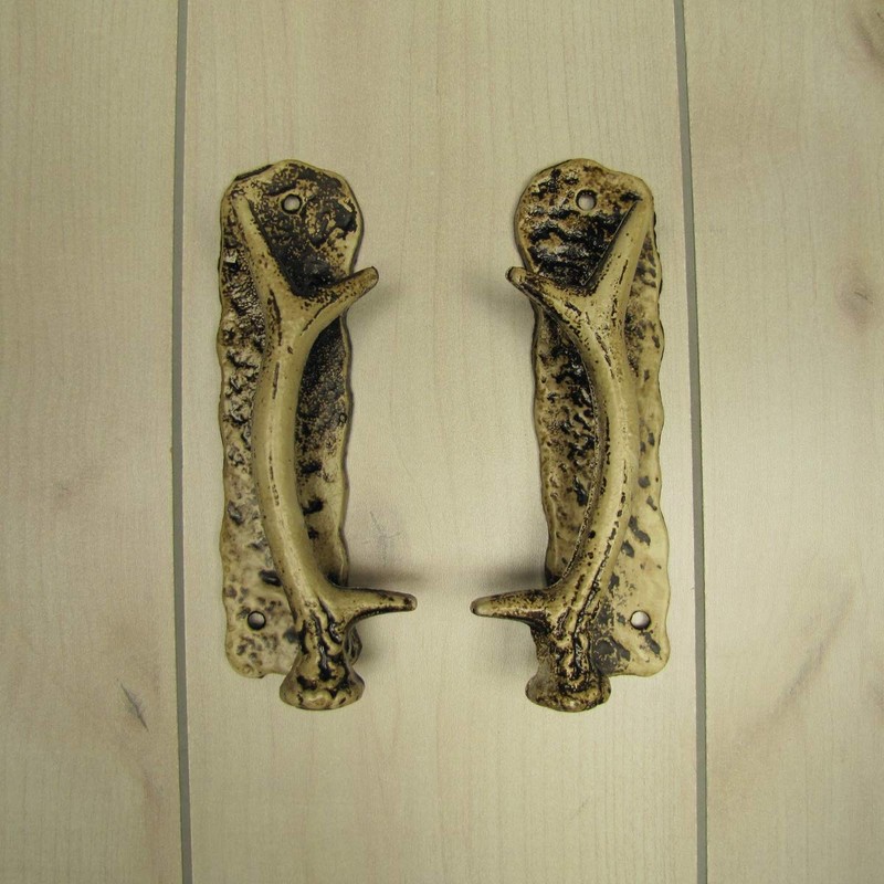 Treasure Gurus Cast Iron Deer Antler Sliding Door Handle Set