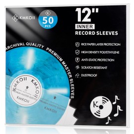 KMKOII 50 x 12 Inch Premium Antistatic Record Inner Sleeves Lined | Made of 3-Layer HDPE + Rice Paper | Audiophile Record Sleeves Inner Rice Paper for LP Vinyl Inner Sleeves Protective Cover