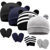 AQOKKA 4 Pcs Newborn Baby Bear Ear Hats and Mittens