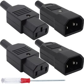 DKARDU AC250V 10A 3 Pin Terminal Panel Mount IEC320 C14 Male C13 Female, 4PCS Inline Adapter Plug Power Socket Connector for PDU Cabinet