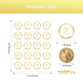 Anwyll Save The Date Stickers,100Pcs 1.6Inch Envelope Seals Labels Stickers for Wedding,Self-Adhesive Clear Metal Gold Foil Wedding Envelope Stickers for Invitation Card Treat Bag Party Bridal Shower