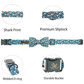 Elegant little tail Dog Collar, Summer Dog Collar with Bow tie, Blue Shark Print Dog Collars Pet Collar Boy Girl Cute Bowtie Collar Dog for X-Small Dogs