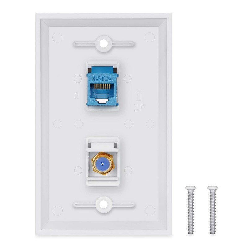Ethernet Coax Wall Plate 2Pack,1 Cat6 Ethernet Port and 1