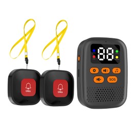 Caregiver Pager Wireless Call Button for Elderly, 500ft Range Medical Alert System for Seniors No Monthly Fee, Portable Receiver with LCD Display, Vibration and Instant Mute (2 Help Buttons)