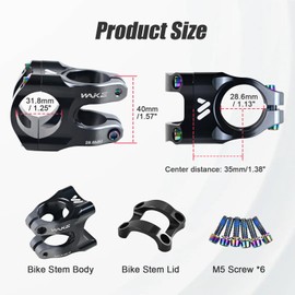 ROADNADO Bicycle Stem 31.8 mm Handlebar 35 mm Short MTB Stem Aluminium Alloy CNC Lightweight 0 Degree Bicycle Stem for MTB, BMX, Mountain Bike, Road Bike (Black Silver)