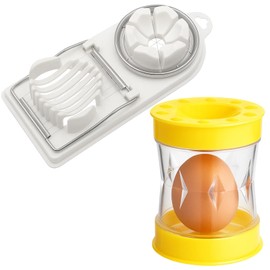 Boiled Egg Peeler and Slicer Set, 2-in-1 Egg Shell Remover and Cutter for Hard Boiled Eggs, Efficient Kitchen Tool for Breakfast Prep and Meal Planning, Includes White Cutter and Yellow Peeler