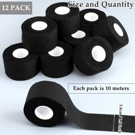 Hoolerry 12 Rolls 130 Yard Athletic Sports Tape Pre Wrap Very Strong Easy Tear No Sticky Residue Tape for Fingers Ankles Wrist Injury Wrap, Football Baseball Hockey Soccer(1.5 in,Black)