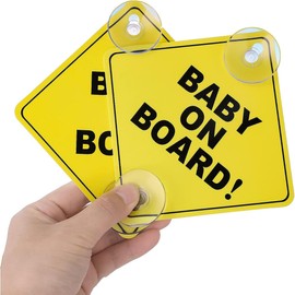 Flaiskytup 2Pcs 5"x5" Baby on Board Car Warning Signs with Double Suction Cups, Bright Yellow Window Sticker for Your Car