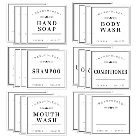 HVSWLY 24PCS Bathroom Labels for Soap Dispenser, Bottle Labels for Hand Soap Mouthwash Shampoo Conditioner and Body Wash, DIY Blank Waterproof Labels for Glass or Plastic Bottles (White)