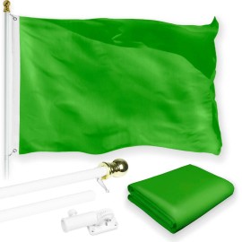 UD_G128 Combo Pack: 5 Ft Tangle Free Aluminum Spinning Flagpole (White) & Solid Lime Green Color Flag 2x3 Ft, LiteWeave Pro Seri