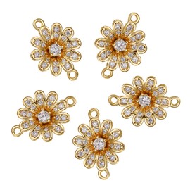 COGCHARGER 5 Pcs Flower Cubic Zirconia Charms Pendants Daisy Charm Connector Brass CZ Charms Connector for Jewelry Necklace Bracelet Making