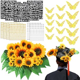 Maysing DIY Graduation Cap Decorations Kit, 53Pcs Sunflower, Gold Butterfly, Rhinestones, Pearl Stickers, Artificial Leaves, for Craft