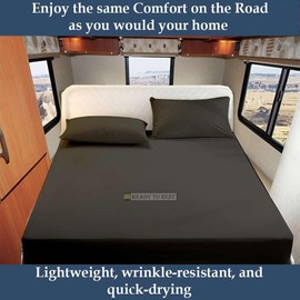 RV Queen Sheets (60 x 80) - Dark Grey Solid, 4 Piece Camper Sheet Set, 100% Egyption Cotton, 8 Inch Deep Pocket Fitted Sheet with Elastic All Around, Soft & Luxurious, Hotel Quality Sheets