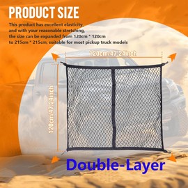 Powerful Cargo Net for Pickup Truck Bed Highly Elastic Mesh Truck Bed Organizer for Daily Light Loads of Trucks SUV ATV Boat 4'x4' Stretches to 7'x7'
