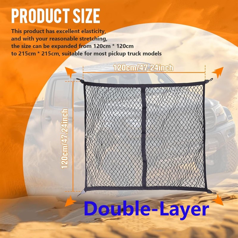 Powerful Cargo Net for Pickup Truck Bed Highly Elastic Mesh
