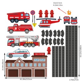 astrkiz Huge Boy Wall Decals Peel and Stick, Realistic Cars Wall Sticker, Fire Vehicle Road Transportation Vehicle Wall Stickers for Boys Room Kids Playroom Gender Neutral Room Nursery Wallpaper