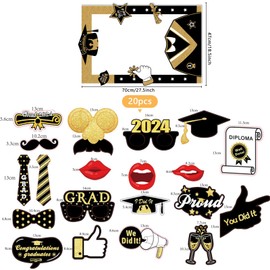 20pcs Graduation Photo Booth Props With Grad Decorations Vertical Selfie Frame Frame, Moustache Ties Academic Class Of 2024 Favor Supplies For Grad Celebrations Party Fancy Dress Prom Photography