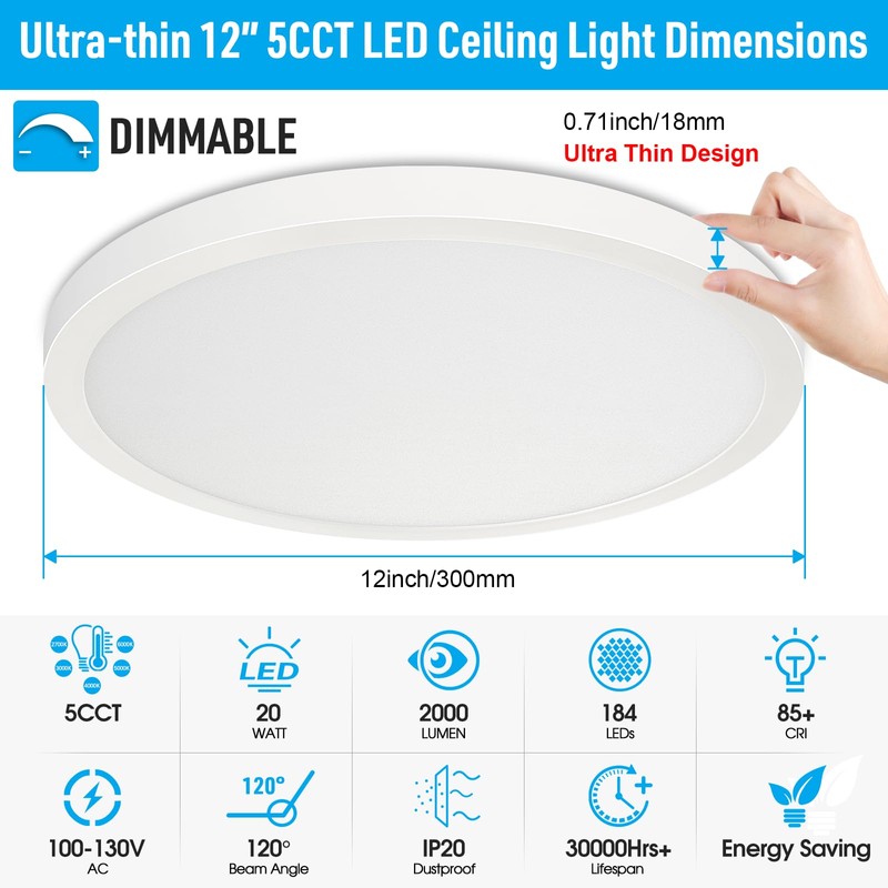 SunRider 4-Pack LED Flush Mount Ceiling Lights, Dimmable 5CCT Selectable