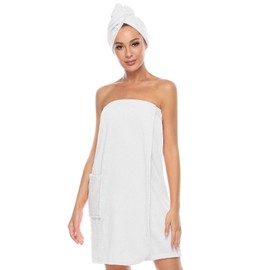 Rosyline Towel Robe for Women With Hair Drying Towel Bath Towels Robe &Adjustable Closure White XL