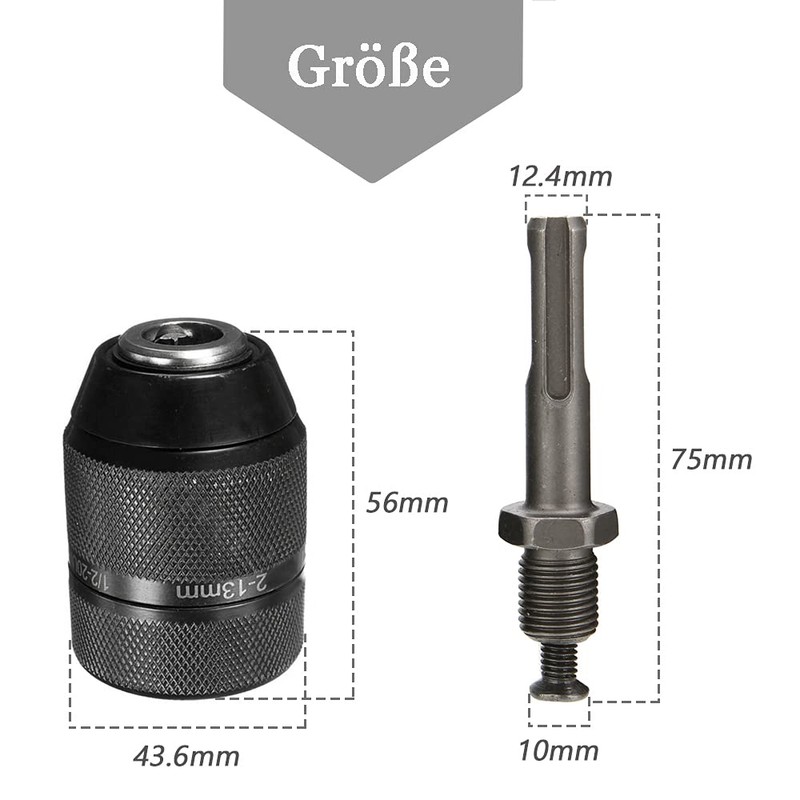 Mesee Drill Chuck Adapter 2-13 Keyless Chuck 1/2-20UNF, Drill Chuck