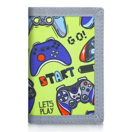 JONYEE Kids Wallet for Boys Ages 4-18, Novelty Trifold Wallet with Key Chain and Zipper Coin Pocket for Teens Children Girls Toddler, Canvas Wallet for Outdoors Sports Birthday Gifts, KT14-Gamepad