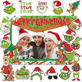 Photobooth Christmas Photo Props with Christmas Photo Frame Holiday Photo Booth Props for Holiday Party Decorations Christmas Party Decorations Friendsmas Christmas Party Decorations