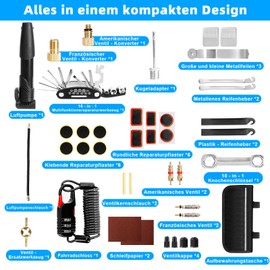 Hossom Bicycle Repair Kit Set, 40 Pieces Bicycle Repair Kit Bicycle Tool with Mini Pump, 16-in-1 Bicycle Multitool, 12 Bicycle Patches, Bone Key, Saddle Bag, Bicycle Lock for On the Go