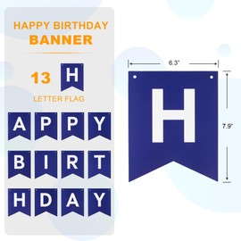 Blue Happy Birthday Banner - Navy Blue Hanging Backdrop Sign with White Letters, Happy Birthday Sign Bunting Decorations for Women men Kids Baby Shower Party Supplies (13pcs)