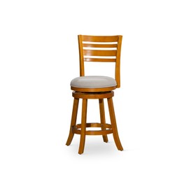LUMILAND 24" Counter Height Slat Back Swivel Stool with Beige Fabric Seat and Natural Finish