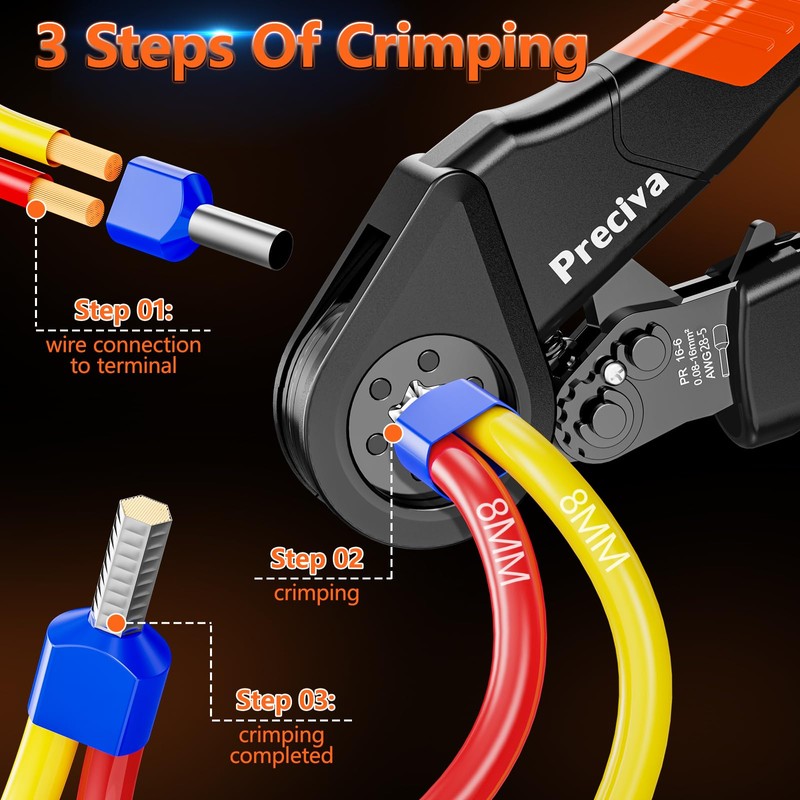Preciva Ferrule Crimping Tool Kit - AWG 28-5 (0.08-16mm²) Hexagonal