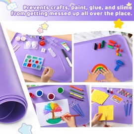 AtMini Silicone Art Mats for Kids, 24"x16" Silicone Craft Mat with Lip to Keep Clean, Play Sand, Painting, DIY Crafts Mat for Kids (Purple)