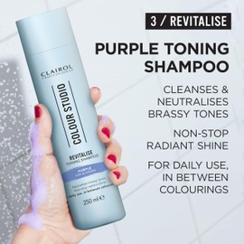 Clairol Professional Colour Studio | Step 3 Revitalise | Purple Toning Shampoo for Blonde Coloured Hair | Neutralises Brassiness | Non-stop shine | All hair types | Vegan | For Daily Use | 250ml