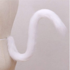 Fluffy Plush Long Cat Tail Fancy Dress Animal Tails Cosplay Anime Dress Up Party Carnival Costume Prop (White)