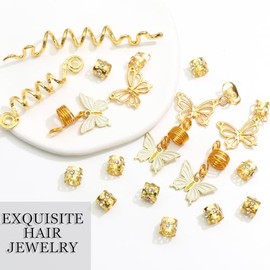 18PCS Snake Hair Jewelry Gold Butterfly Braids Clips Hair Cuffs Rings Metal Spiral Loc Jewelry Multi Style Braid Accessories for Women and Girls