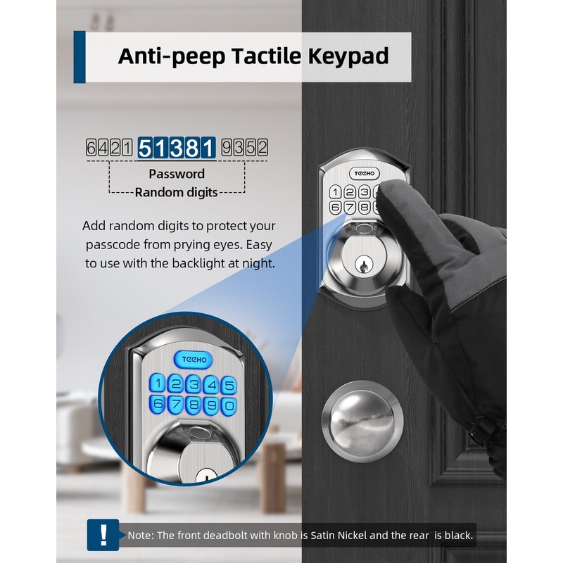 TEEHO TE002K Keyless Fingerprint Deadbolt Door Lock - Smart Lock