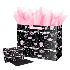 ysmile Goth Pink Gift Bag with Tissue Paper for Women Girl 12.6" Birthday Anniversary