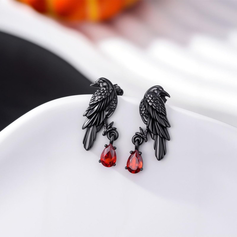 Gothic Raven Earrings Sterling Silver Black Crow Studs Earrings Hypoallergenic