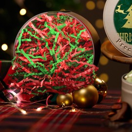 Uptotop 4oz Crinkle Cut Paper Shred Filler for Gift Wrapping Basket Filling, Birthday, Christmas, Thanksgiving, Wedding, Mother's Day, Red and Green (4 oz)