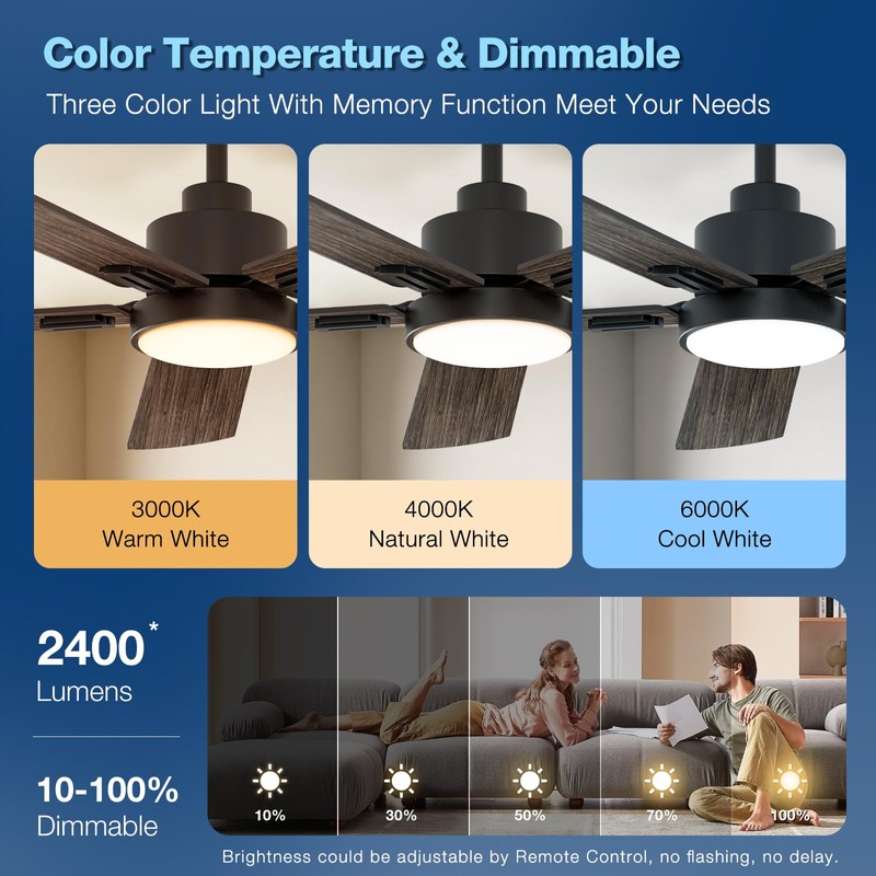 warmiplanet 52 Inch Indoor Ceiling Fans with Lights and Remote